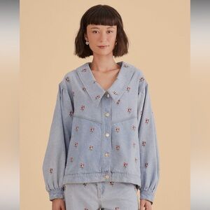 NWT Farm Rio Rose Embroidered Denim Jacket